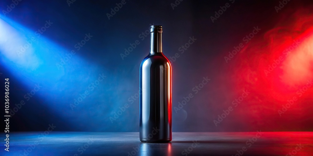 abstract black bottle with blurred red and blue background abstract black bottle with blurred red and blue background