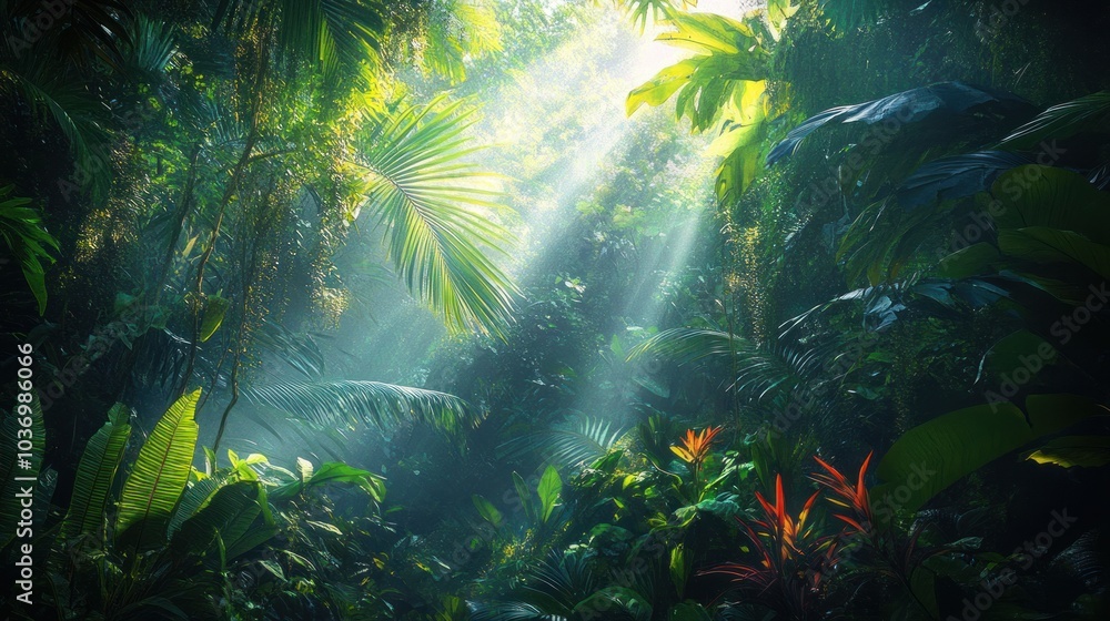 Obraz premium Sunlight Through Rainforest Canopy