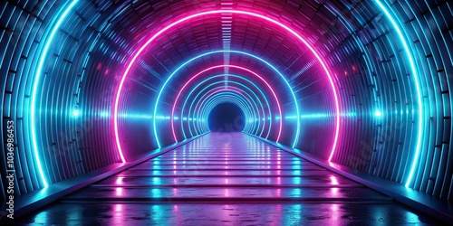 Abstract background with neon light at end of tunnel