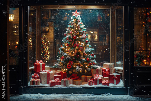 Title, description and keywords:Christmas Tree in Shop Window  photo