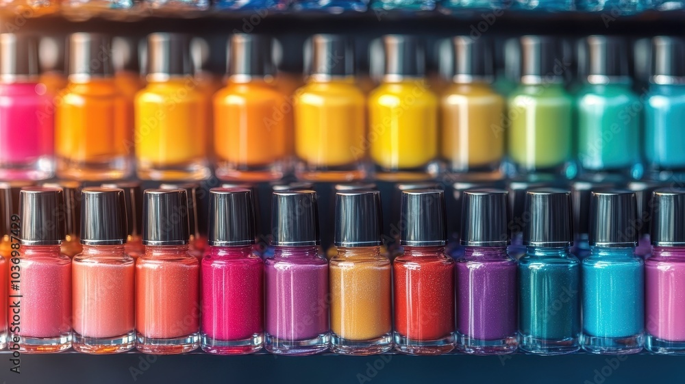 Rows of Colorful Nail Polish Bottles Rows of Colorful Nail Polish Bottles