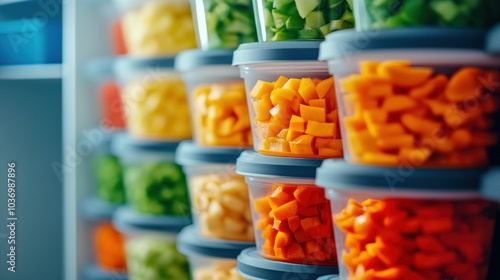 Refrigerator Shelves Full of Vegetables in Containers