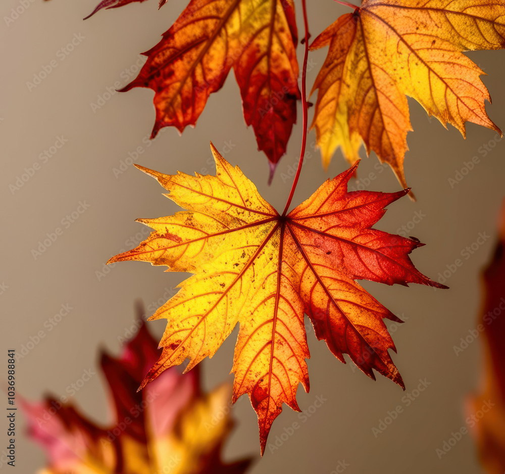 A leafy tree with three leaves in the foreground and one leaf in the background A leafy tree with three leaves in the foreground and one leaf in the background