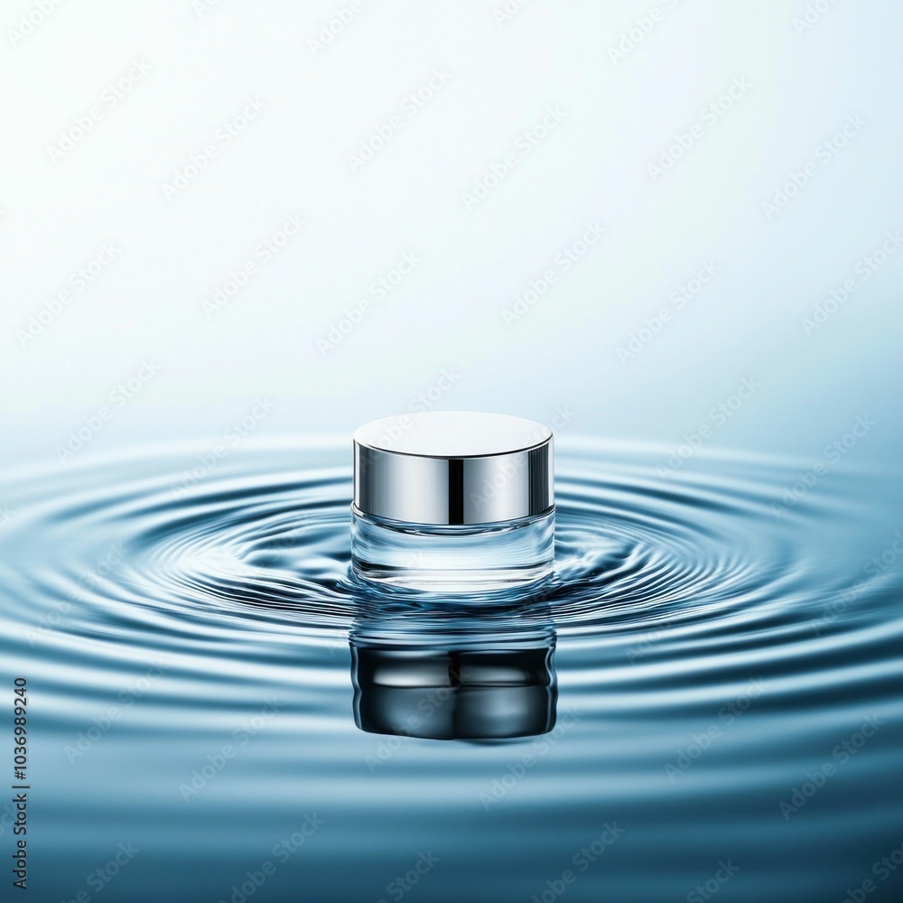 Luxury Cosmetic Jar Floating on Calm Water Surface Luxury Cosmetic Jar Floating on Calm Water Surface