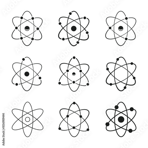 Circle the Y2K element atom symbol icon. Atom icon. black circle atom vector illustration. Logo atomic neutron black color isolated on white background.