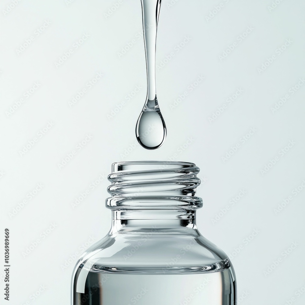 Close-up Drop of Liquid Falling into Glass Bottle