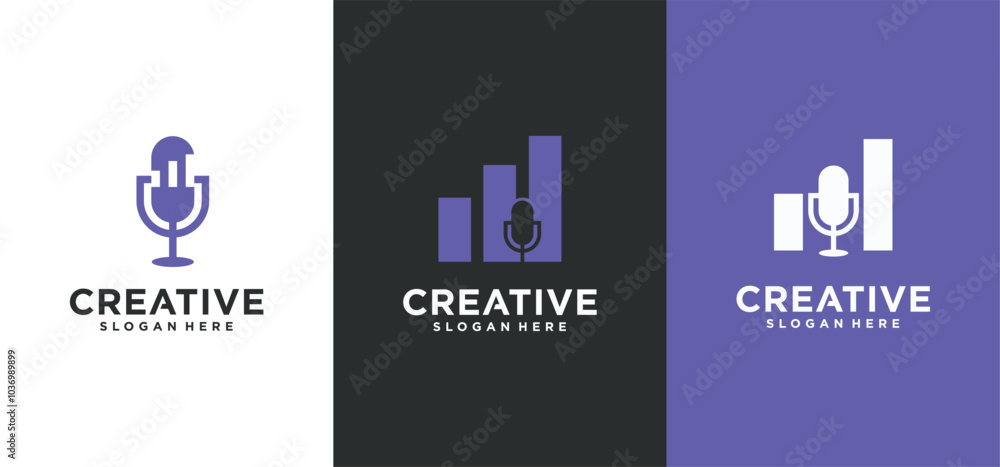 podcast logo design financial concept, collection of vector financial podcast chat logos. podcast logo design financial concept, collection of vector financial podcast chat logos.