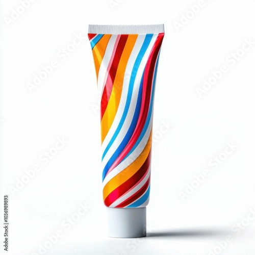 Tube of Colorful Cream on White Background