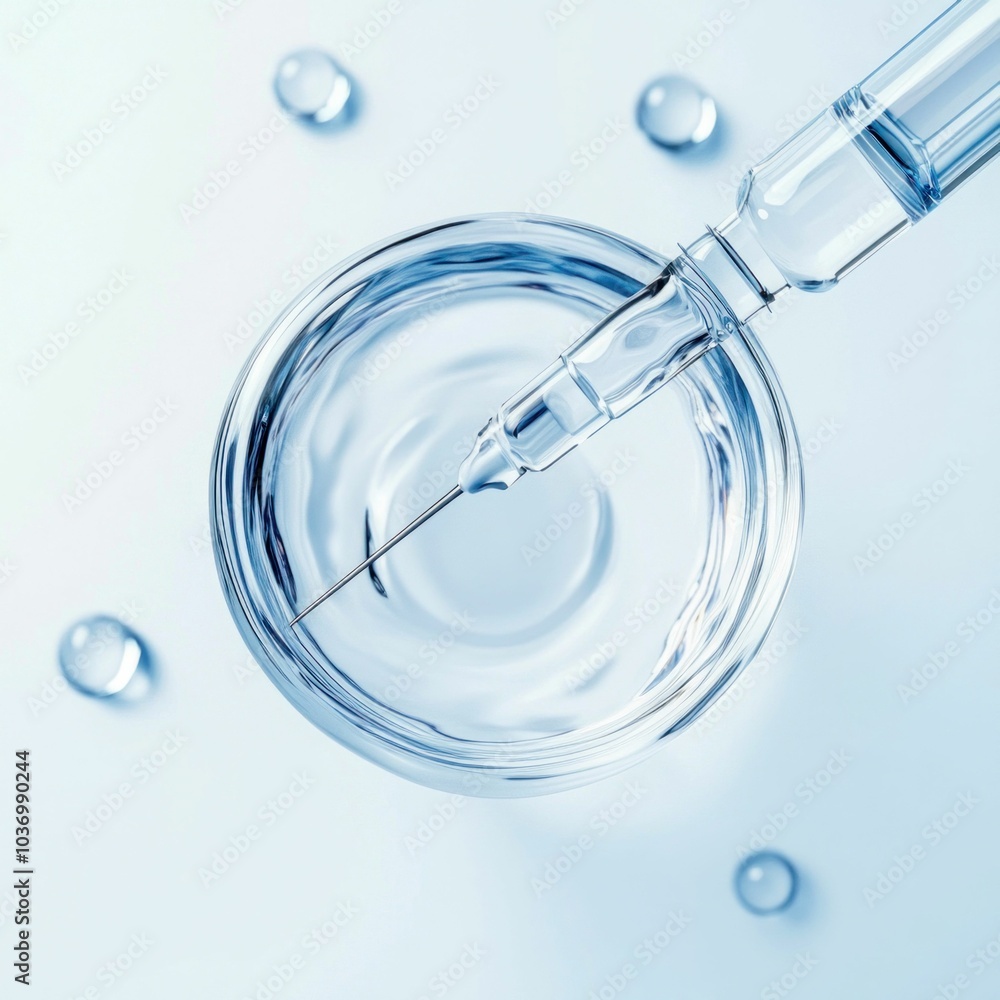 Syringe Dropping Liquid into Glass Bowl
