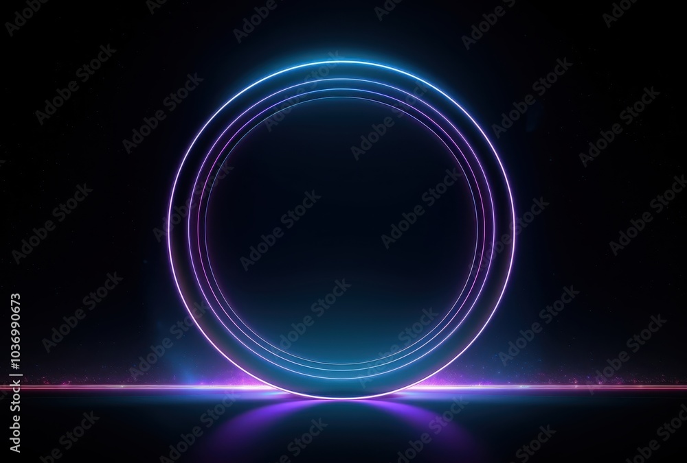 Abstract Neon Circle with Glowing Lines and Light Effects Abstract Neon Circle with Glowing Lines and Light Effects