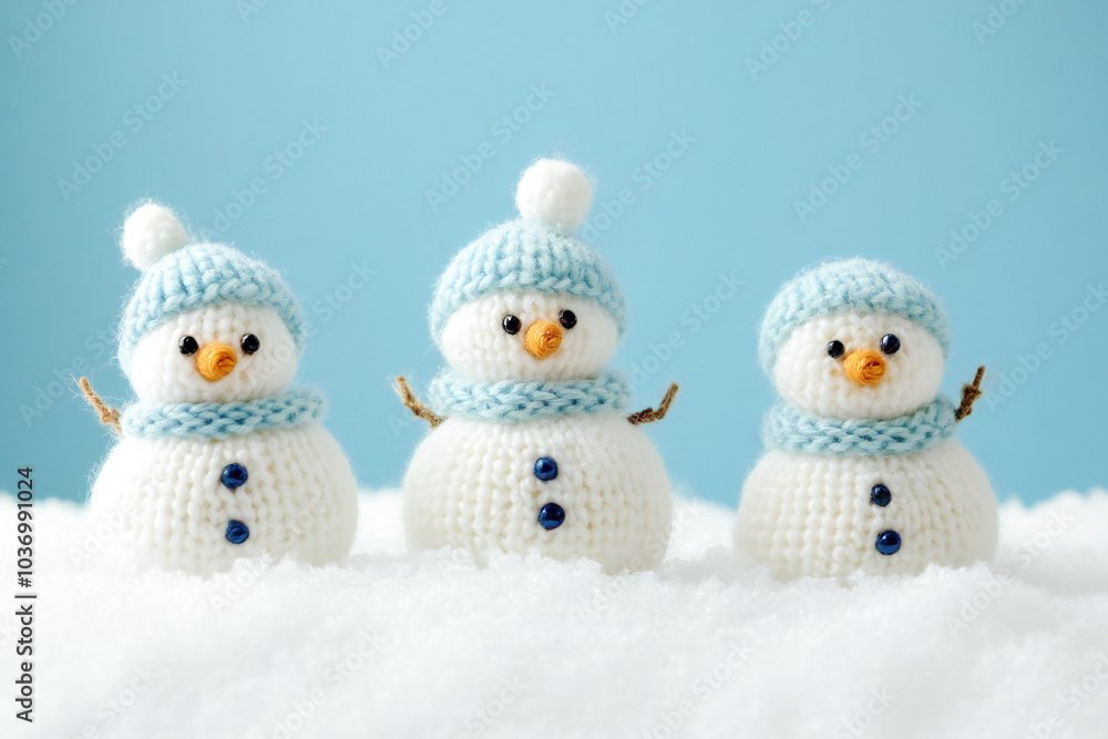 Happy snowman standing in christmas landscape Happy snowman standing in christmas landscape