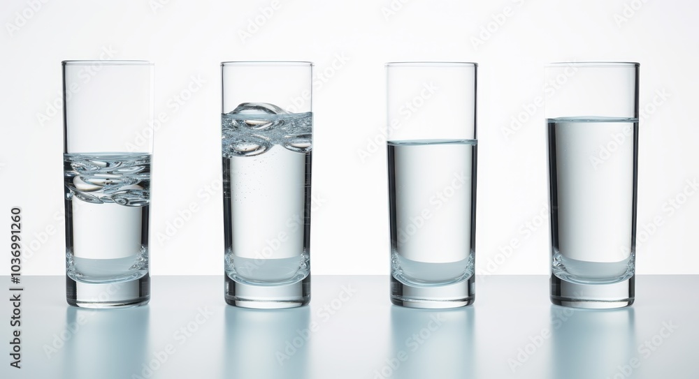 Four glasses filled with water at different levels Four glasses filled with water at different levels