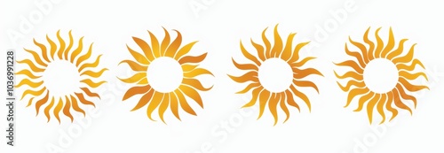 Four Golden Sun Symbols on White Background