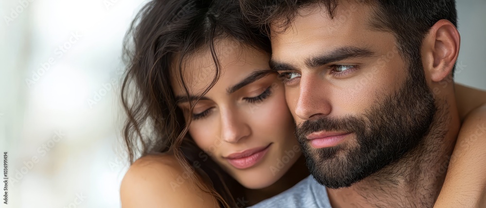 A tight shot of a man and a woman intently gazing into each other's eyes as they clasp shoulders A tight shot of a man and a woman intently gazing into each other's eyes as they clasp shoulders