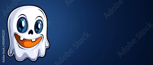  A white specter, boasting blue eyes and an amicable grin, stands in the darkness against a backdrop of blue