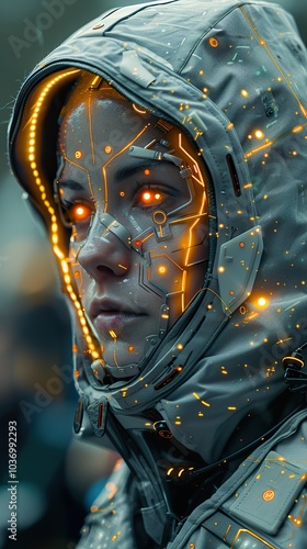 Glowing Cyborg Woman: Futuristic Digital Art