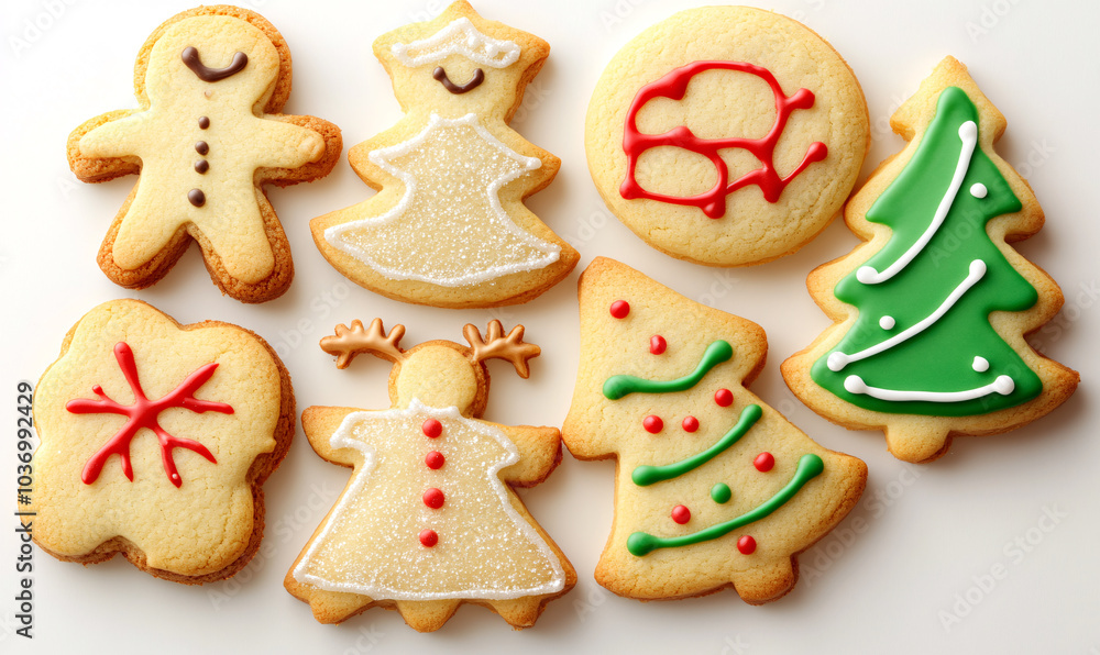 Christmas cookies decorated with icing, capturing the festive spirit and holiday tradition. Ideal for projects about baking, celebrations, and party decorations Christmas cookies decorated with icing, capturing the festive spirit and holiday tradition. Ideal for projects about baking, celebrations, and party decorations