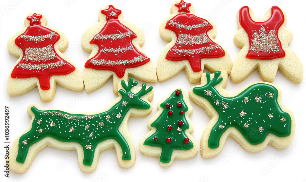Christmas cookies decorated with icing, capturing the festive spirit and holiday tradition. Ideal for projects about baking, celebrations, and party decorations Christmas cookies decorated with icing, capturing the festive spirit and holiday tradition. Ideal for projects about baking, celebrations, and party decorations