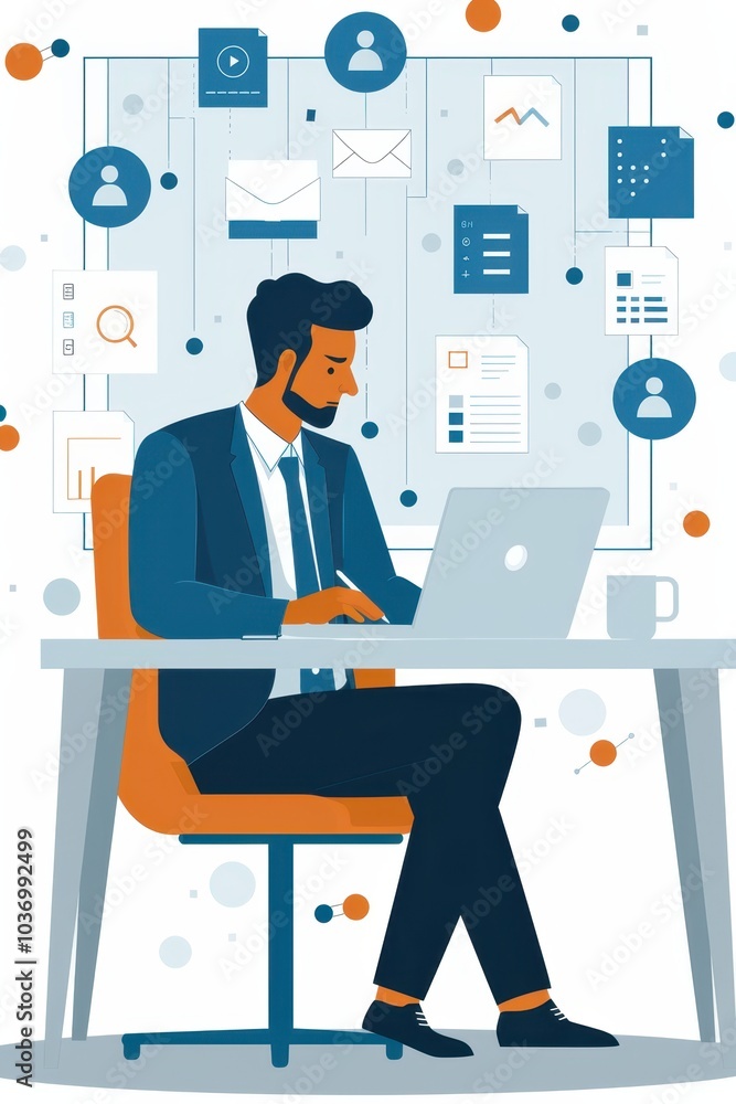 a man in a suit sitting at a desk with a laptop a man in a suit sitting at a desk with a laptop