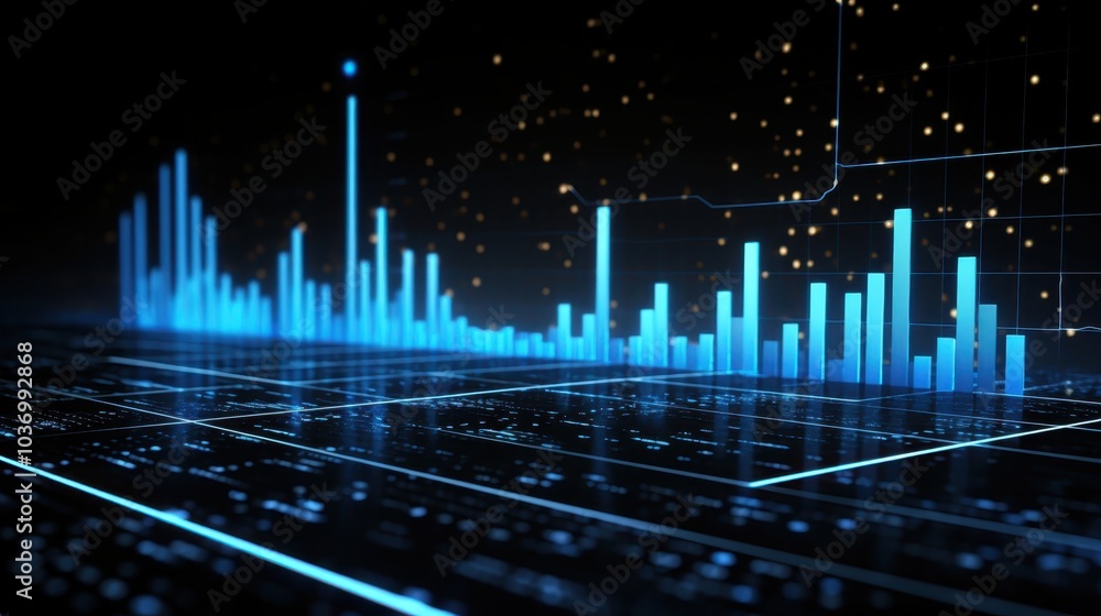 custom made wallpaper toronto digitalAbstract Blue Data Visualization with Glowing Bars and Grid