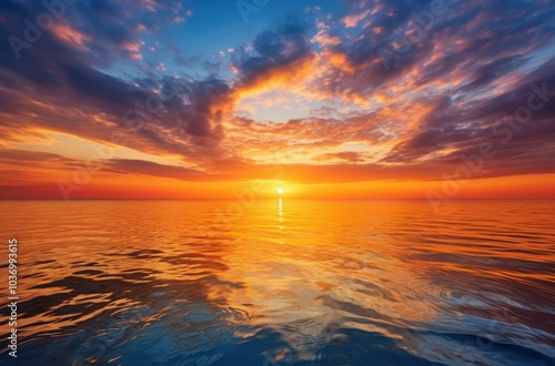 A Golden Sunset Reflected in the Rippling Ocean