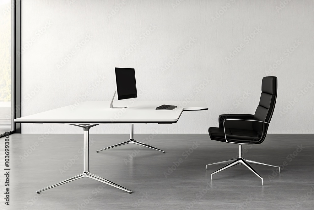 Modern Office Desk with Minimalist Design and Comfortable Chair Modern Office Desk with Minimalist Design and Comfortable Chair