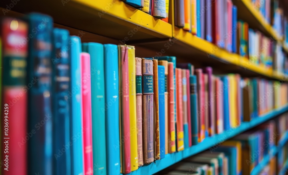 A Close-Up of Colorful Book Spines on a Shelf A Close-Up of Colorful Book Spines on a Shelf