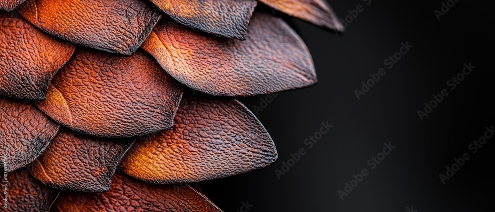 Fototapeta premium Close-up of plant leaves against a black backdrop, featuring brown and orange highlights