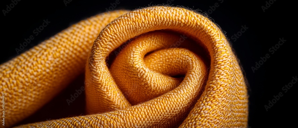 Fototapeta premium A tight shot of a yellow fabric against a black backdrop, ideal for text or an insertable design on a T-shirt