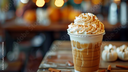  Cozy Pumpkin Spice Latte with Whipped Cream and Fall Vibes Outdoors photo