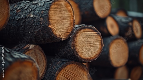 Close-up photo of a stack of wood pile, with unperfect round-cut ends