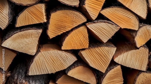 Close-up photo of a stack of wood pile, with unperfect round-cut ends