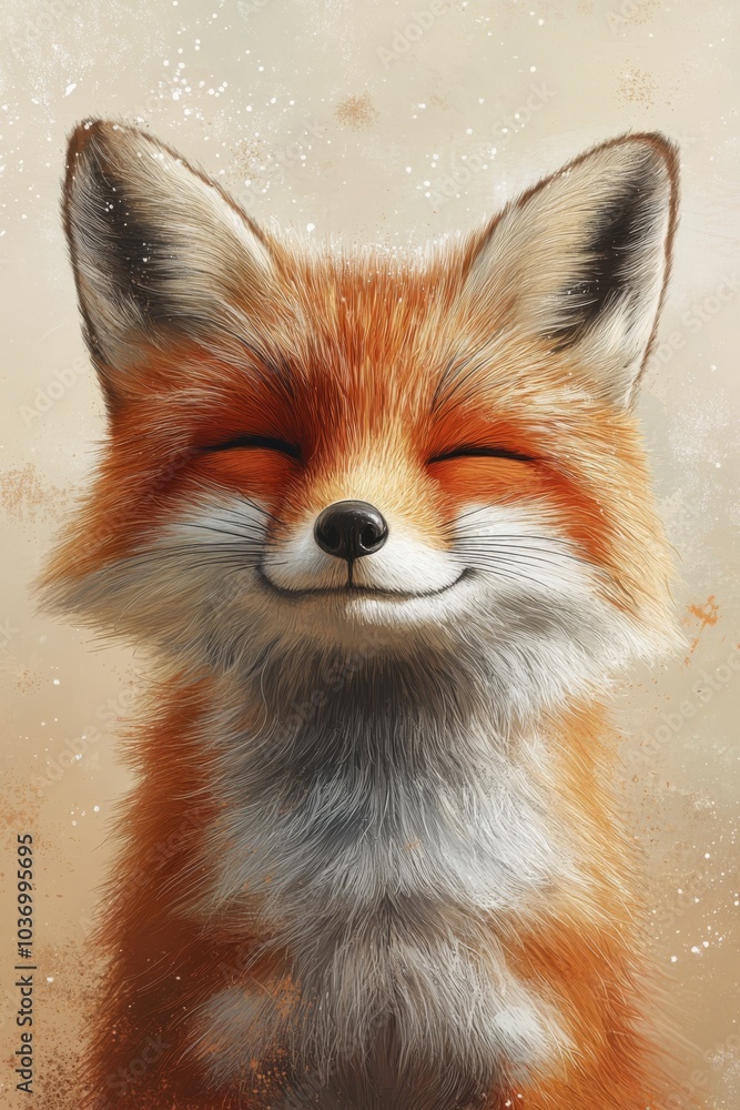 Obraz premium Cute fox children illustration poster on an orange background