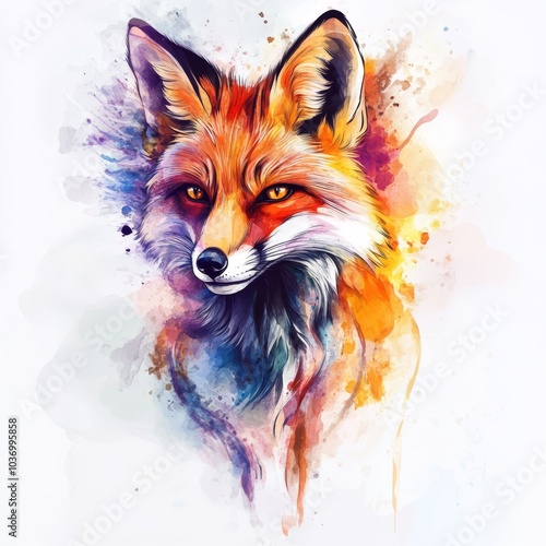 Wallpaper Mural  A tight shot of a fox's face adorned with watercolor paint splatters Torontodigital.ca