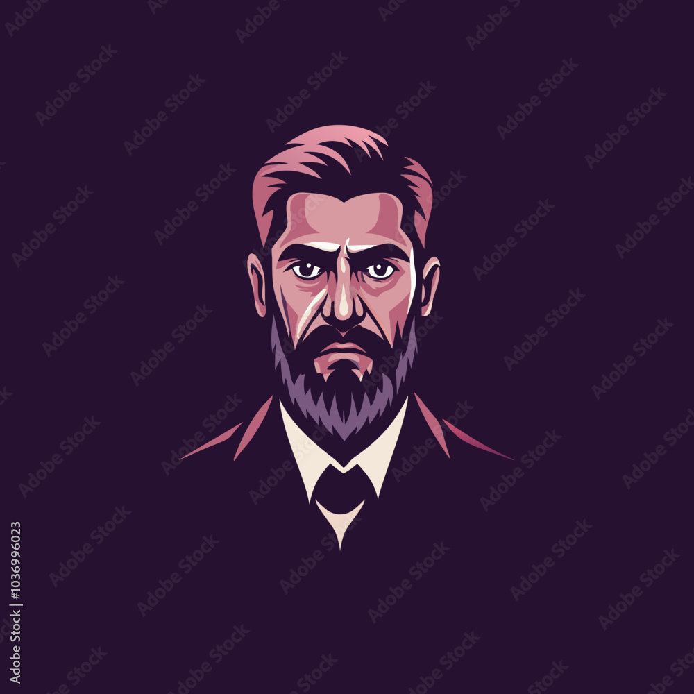 A flat icon of a beard character A flat icon of a beard character