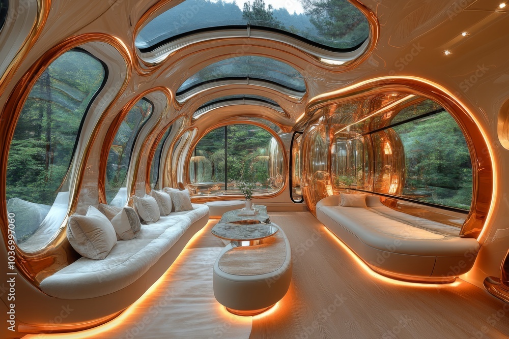 Inside of a train, luxury business, traight view, modern, futuristic Inside of a train, luxury business, traight view, modern, futuristic