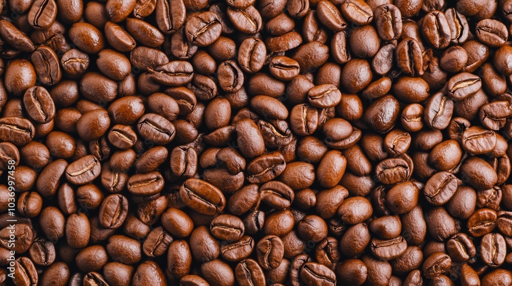 Fototapeta premium Lots of fresh coffee beans poster design, top view