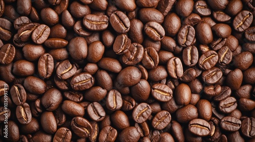 Lots of fresh coffee beans poster design, top view