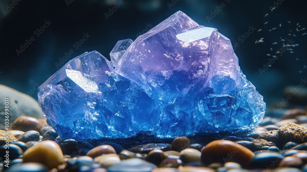 Crystal Gemstone on Pebbles Crystal Gemstone on Pebbles