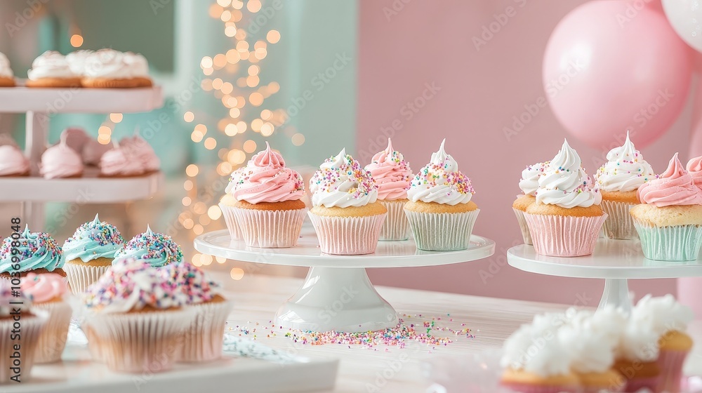 Delightful Cupcake Extravaganza: A Colorful Display of Irresistible Treats Perfect for Celebrations with Pastel Frostings and Festive Decorations Delightful Cupcake Extravaganza: A Colorful Display of Irresistible Treats Perfect for Celebrations with Pastel Frostings and Festive Decorations