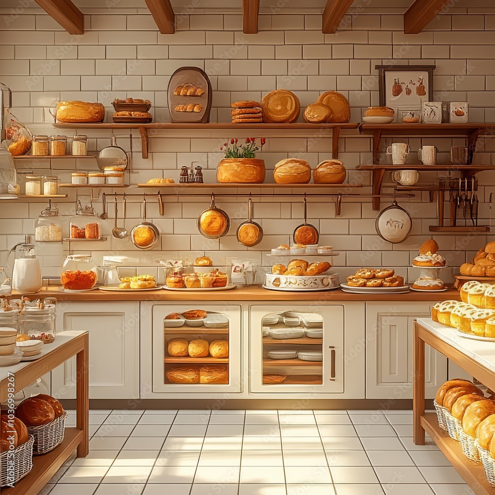 Rustic Bakery with Abundant Breads and Cakes Rustic Bakery with Abundant Breads and Cakes