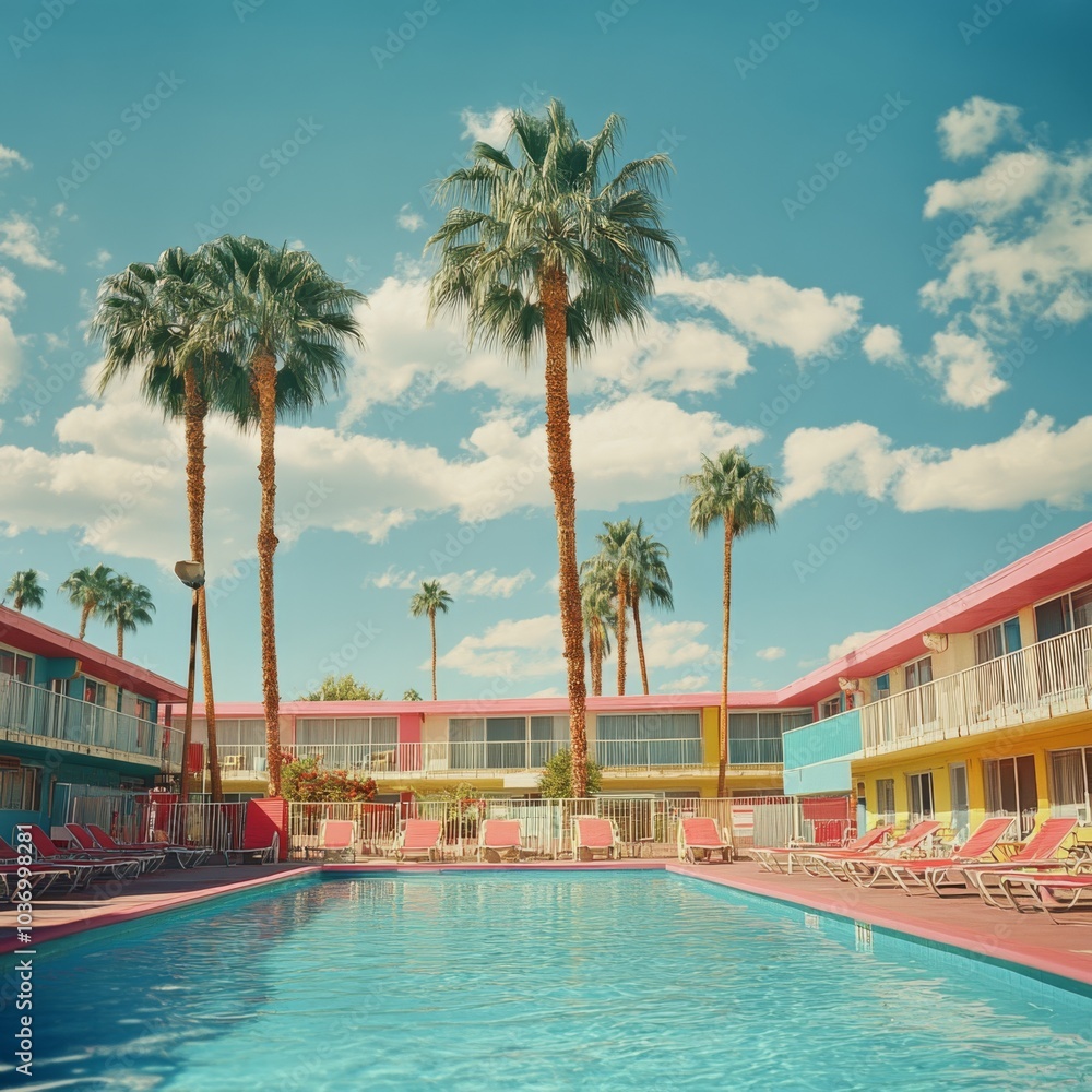 Poolside at 70's style motels in coast locations