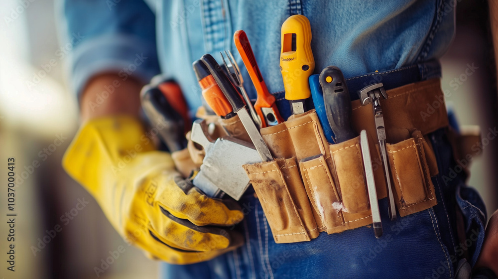 Builder handyman with construction tools. Builder handyman with construction tools.