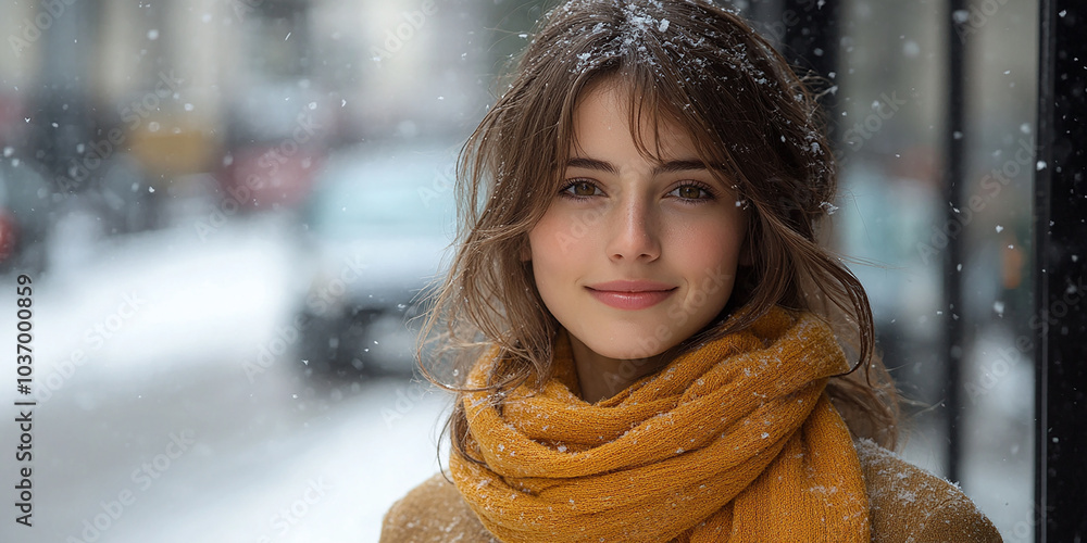 Portrait of a beautiful young woman in winter