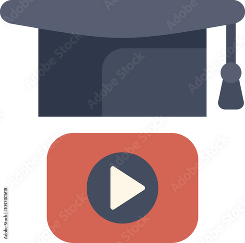 Graduation hat is floating over a play button, symbolizing online education and e learning opportunities