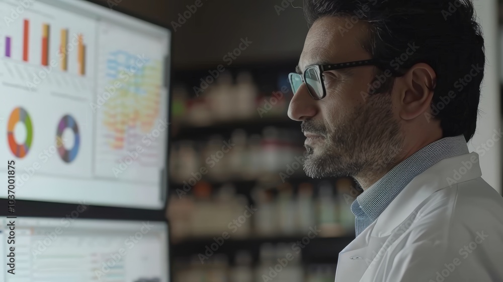 Fototapeta premium Researcher Analyzing Data in Modern Laboratory Setting