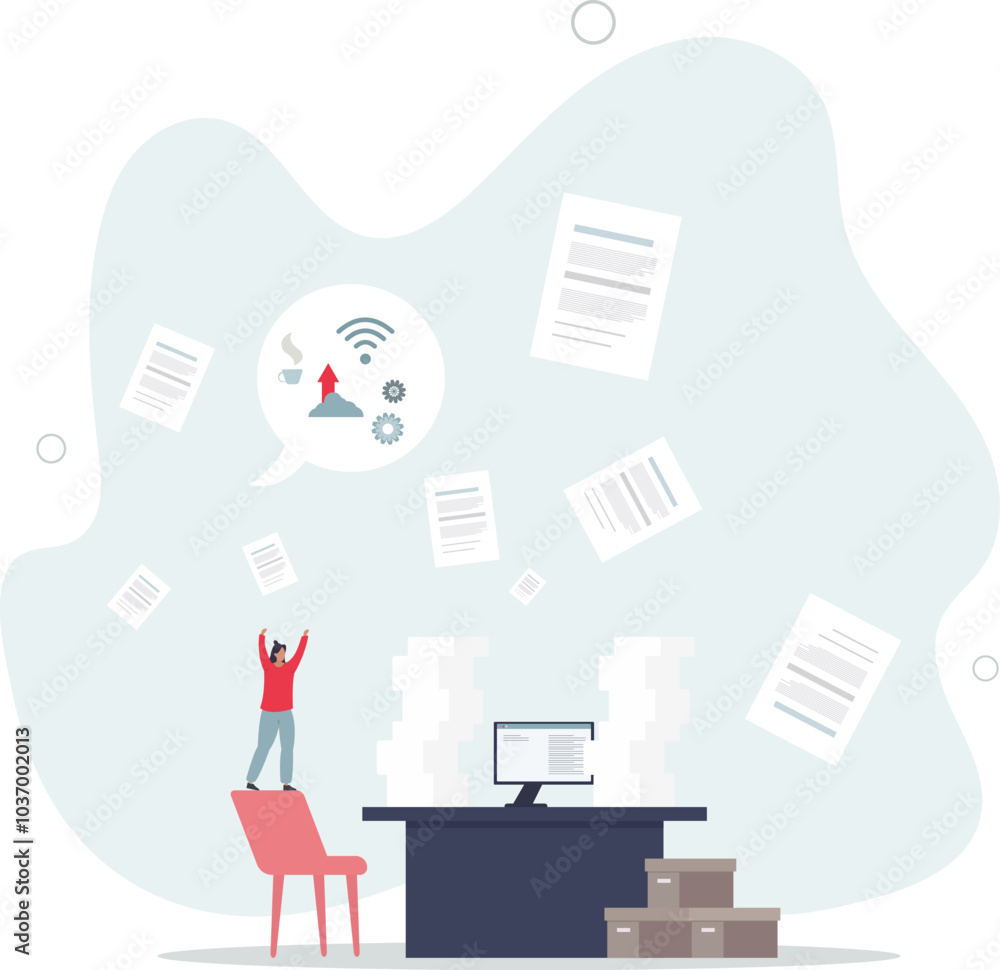 Impact of transformation and digital paper file storage.flat design with people. Impact of transformation and digital paper file storage.flat design with people.