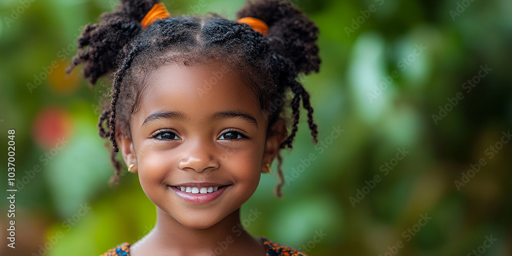 portrait of an black little girl with a smile portrait of an black little girl with a smile