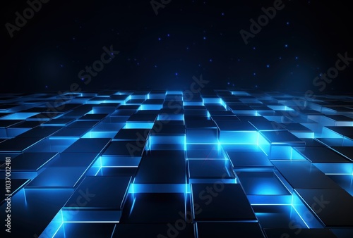 Abstract Blue Glowing Cubes With Starry Background