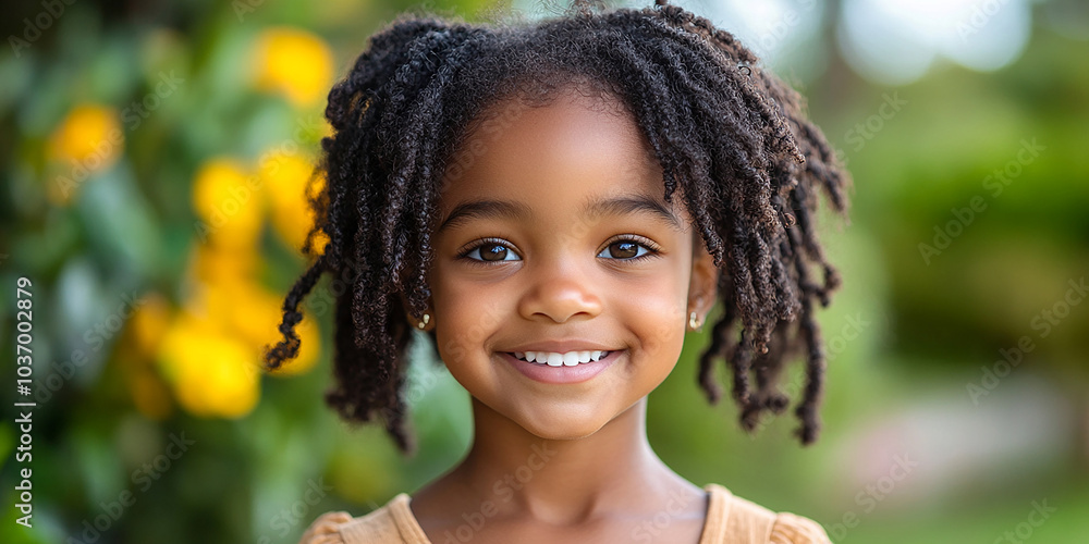 portrait of an black little girl with a smile portrait of an black little girl with a smile